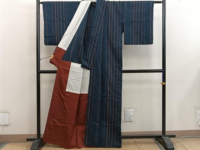 平和屋着物■上質な紬 背抜き仕立て 間道 正絹 逸品 BAAY0858mz