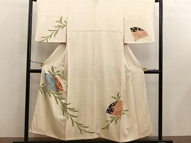平和屋着物■訪問着 駒刺繍 扇面花文 金彩 正絹 逸品 BAAY0870mz