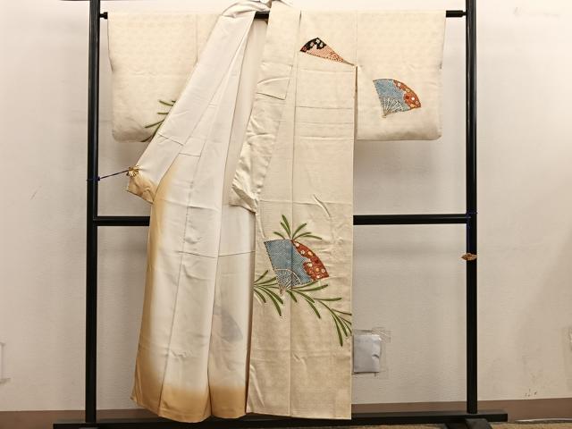 平和屋着物■訪問着 駒刺繍 扇面花文 金彩 正絹 逸品 BAAY0870mz