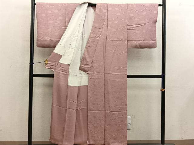 平和屋着物■上質な色無地 扇面花地紋 宍色 正絹 逸品 BAAY0884mz