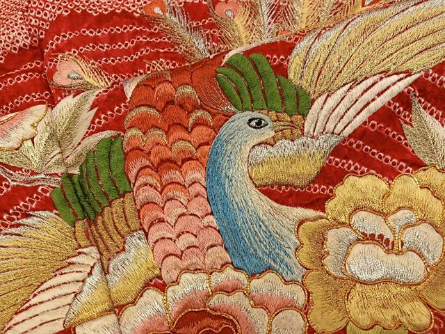 平和屋着物■豪華振袖 総刺繍 絞り 鳳凰花文 金銀糸 正絹 逸品 BAAY0889mz