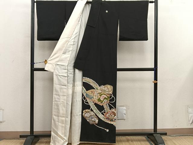 平和屋着物■豪華黒留袖 駒刺繍 文箱花鳥文 金彩 正絹 逸品 BAAY0893mz