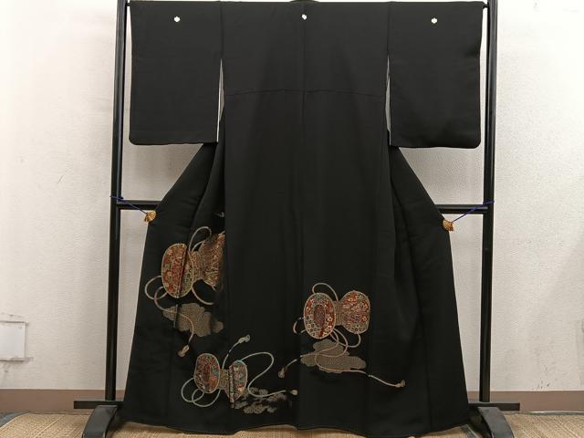 平和屋着物■豪華黒留袖 寿光織 鼓花文 金糸 正絹 逸品 BAAY0909mz