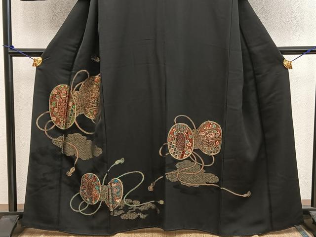 平和屋着物■豪華黒留袖 寿光織 鼓花文 金糸 正絹 逸品 BAAY0909mz