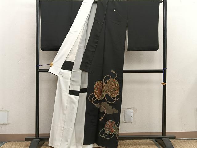 平和屋着物■豪華黒留袖 寿光織 鼓花文 金糸 正絹 逸品 BAAY0909mz