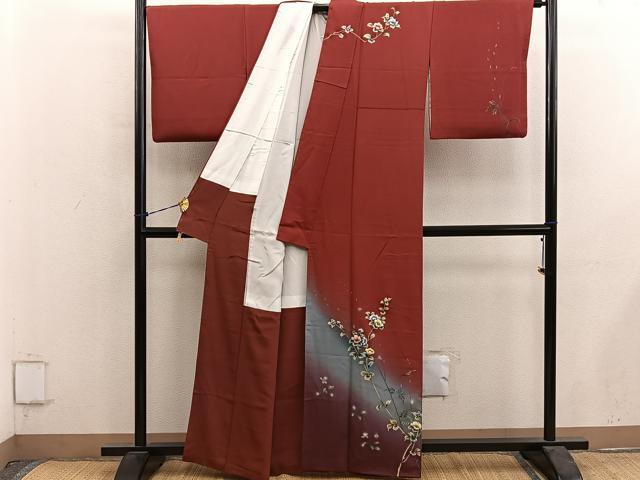 平和屋着物■訪問着 刺繍 枝花文 暈し染め 正絹 逸品 BAAY0911mz