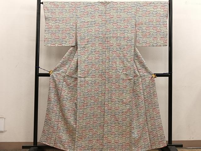 平和屋着物■上質な小紋 扇面鹿の子文 正絹 逸品 BAAY0913mz