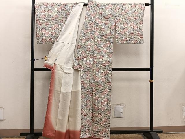 平和屋着物■上質な小紋 扇面鹿の子文 正絹 逸品 BAAY0913mz