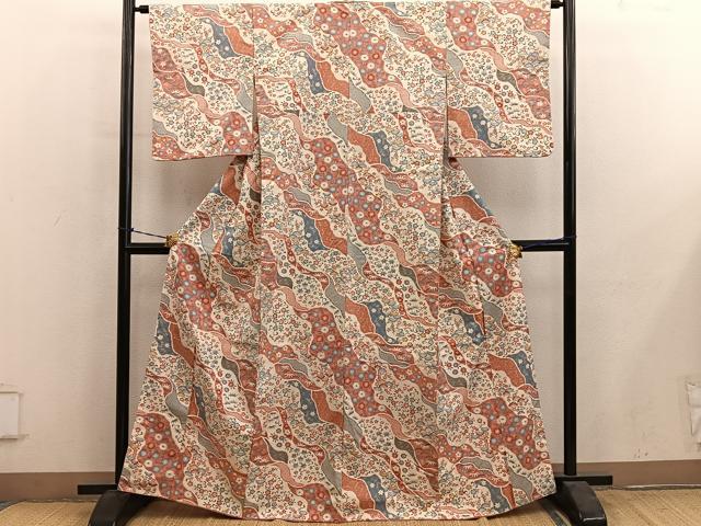 平和屋着物■上質な小紋 紬地 梅花文 正絹 逸品 BAAY0915mz