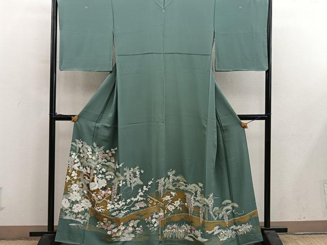 平和屋着物■豪華色留袖 群鶴枝花文 金彩 正絹 逸品 BAAY0920mz