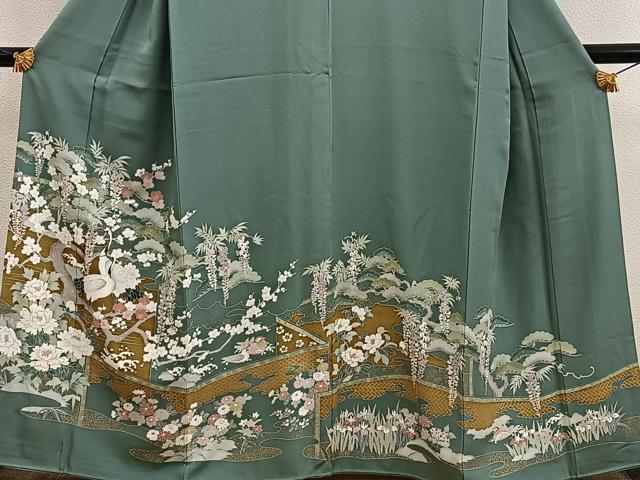 平和屋着物■豪華色留袖 群鶴枝花文 金彩 正絹 逸品 BAAY0920mz