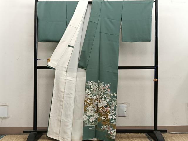 平和屋着物■豪華色留袖 群鶴枝花文 金彩 正絹 逸品 BAAY0920mz