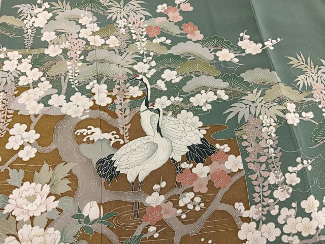 平和屋着物■豪華色留袖 群鶴枝花文 金彩 正絹 逸品 BAAY0920mz