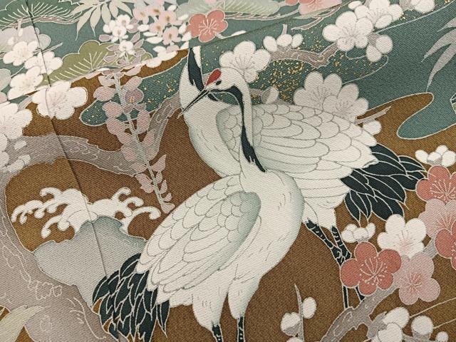 平和屋着物■豪華色留袖 群鶴枝花文 金彩 正絹 逸品 BAAY0920mz