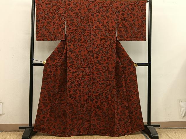 平和屋着物■上質な小紋 更紗花文 鬼しぼ縮緬 正絹 逸品 BAAY0930mz