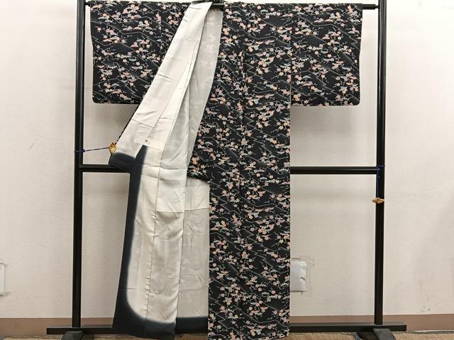 平和屋着物■上質な小紋 型染め 梅松文 黒地 正絹 逸品 BAAY0931mz