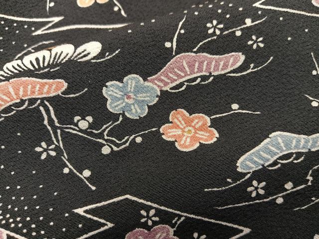 平和屋着物■上質な小紋 型染め 梅松文 黒地 正絹 逸品 BAAY0931mz