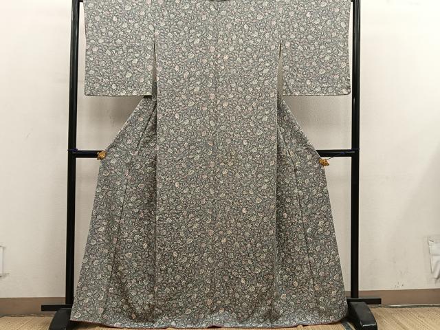 平和屋着物■上質な小紋 更紗枝花文 正絹 逸品 BAAY0935mz