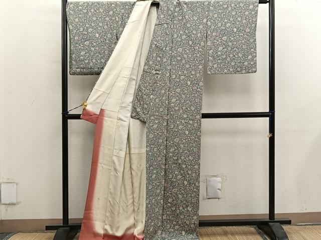 平和屋着物■上質な小紋 更紗枝花文 正絹 逸品 BAAY0935mz