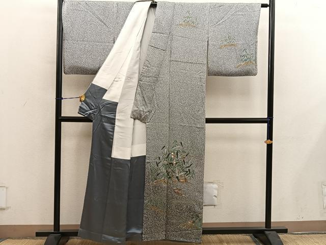 平和屋着物■訪問着 草花文 たたき染め 金銀彩 正絹 逸品 BAAY0938mz