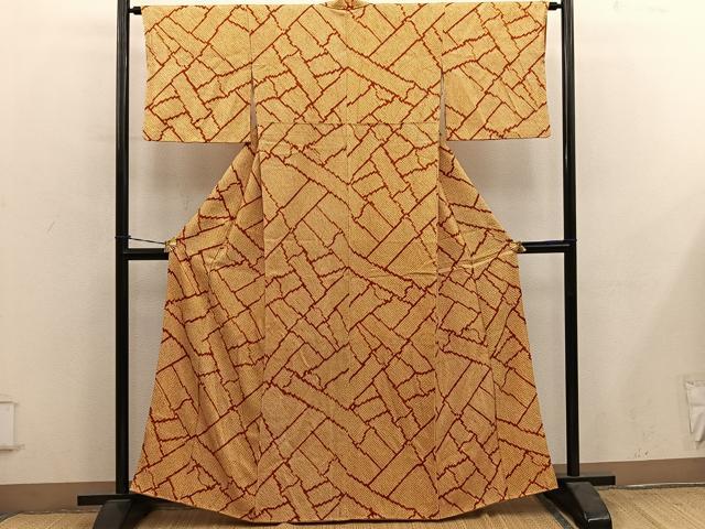 平和屋着物■上質な小紋 総絞り 竹 正絹 逸品 BAAY0939mz