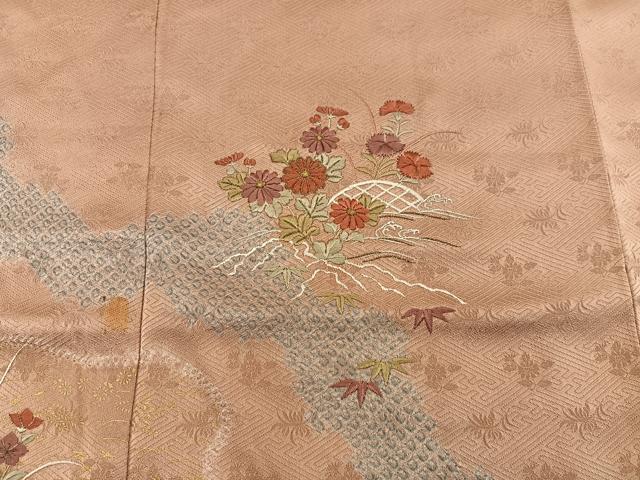 平和屋着物■訪問着 刺繍 流水花文 金彩 正絹 逸品 BAAY0950mz