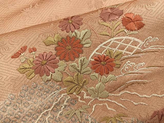 平和屋着物■訪問着 刺繍 流水花文 金彩 正絹 逸品 BAAY0950mz