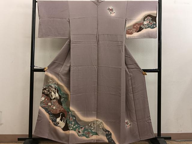 平和屋着物■訪問着 群鶴花文 暈し染め 金彩 正絹 逸品 BAAY0957mz