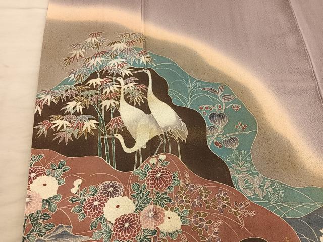 平和屋着物■訪問着 群鶴花文 暈し染め 金彩 正絹 逸品 BAAY0957mz