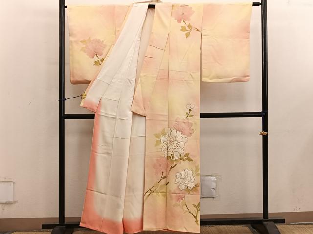 平和屋着物■訪問着 駒刺繍 枝花文 暈し染め 金彩 正絹 逸品 BAAY0963mz