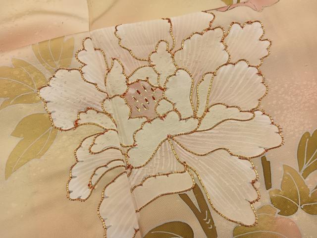 平和屋着物■訪問着 駒刺繍 枝花文 暈し染め 金彩 正絹 逸品 BAAY0963mz
