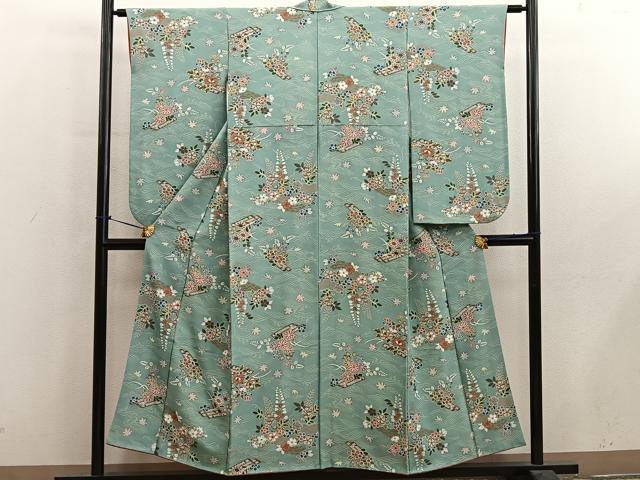 平和屋着物■小振袖 流水花文 金彩 正絹 逸品 BAAY0971mz