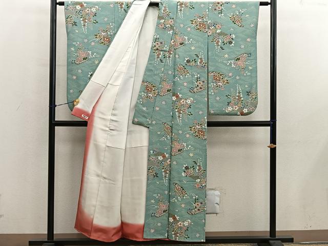平和屋着物■小振袖 流水花文 金彩 正絹 逸品 BAAY0971mz