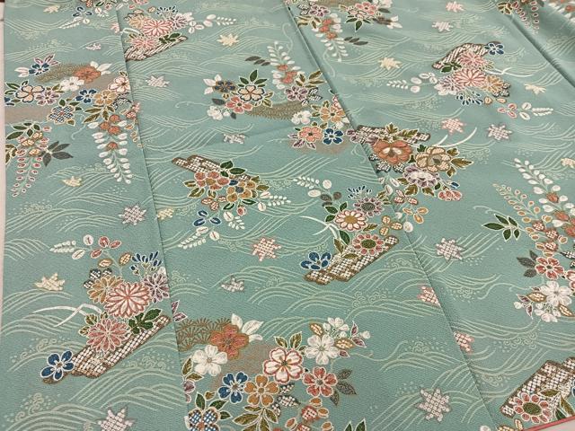 平和屋着物■小振袖 流水花文 金彩 正絹 逸品 BAAY0971mz