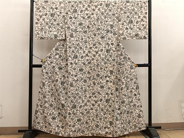 平和屋着物■上質な小紋 更紗花文 正絹 逸品 BAAY0974mz
