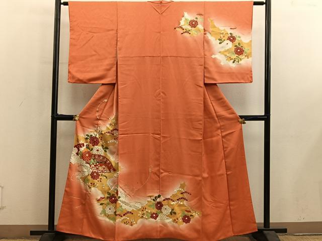 平和屋着物■訪問着 檜扇花文 暈し染め 金彩 正絹 逸品 BAAY0975mz