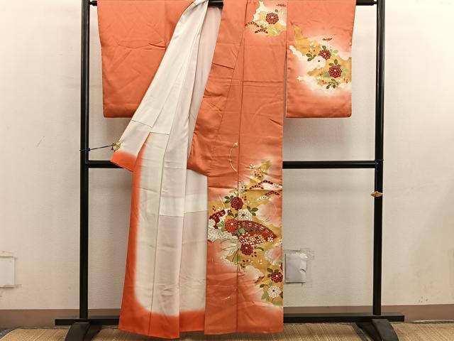 平和屋着物■訪問着 檜扇花文 暈し染め 金彩 正絹 逸品 BAAY0975mz