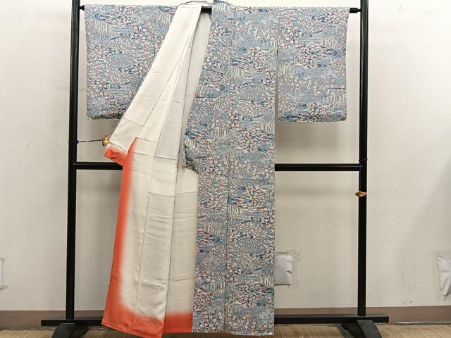 平和屋着物■上質な小紋 流水花文 鬼しぼ縮緬 正絹 逸品 BAAY0981mz