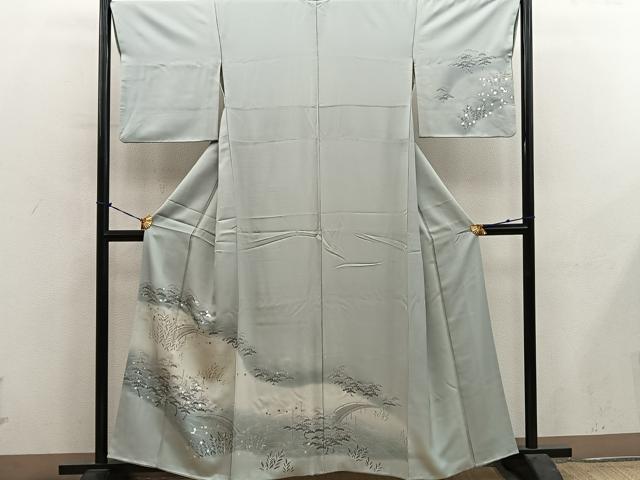 平和屋着物■訪問着 渡り橋花文 暈し染め 金銀彩 正絹 逸品 BAAY0982mz