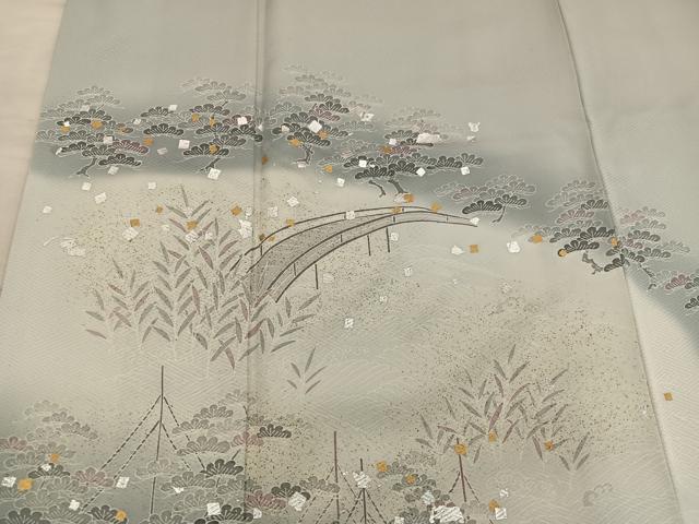 平和屋着物■訪問着 渡り橋花文 暈し染め 金銀彩 正絹 逸品 BAAY0982mz