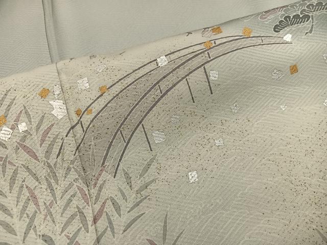 平和屋着物■訪問着 渡り橋花文 暈し染め 金銀彩 正絹 逸品 BAAY0982mz