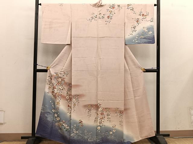 平和屋着物●訪問着 枝垂れ桜 暈し染め 金彩 正絹 逸品 BAAY0986mz