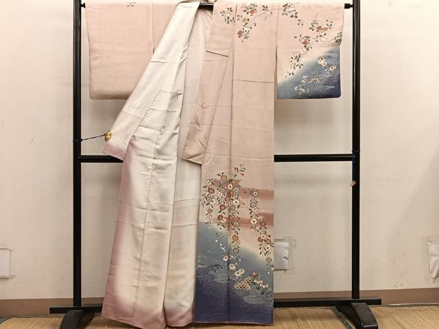 平和屋着物●訪問着 枝垂れ桜 暈し染め 金彩 正絹 逸品 BAAY0986mz