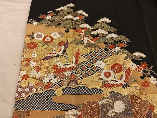 平和屋着物■豪華黒留袖 飛鶴花文 金彩 正絹 逸品 BAAY0999mz