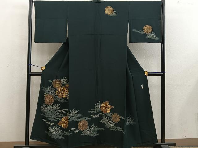 平和屋着物■訪問着 作家物 雪輪花文 黒地 金彩 正絹 逸品 BAAY1006mz
