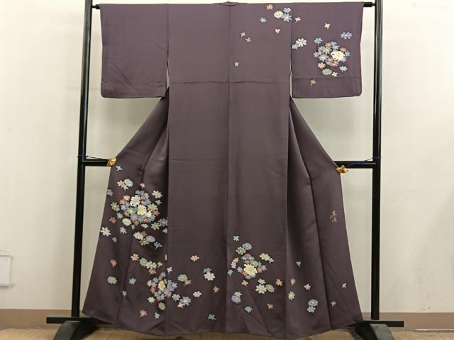 平和屋着物●巨匠 前田華清 手描き 訪問着 草花文 金彩 正絹 逸品 BAAY1036mz