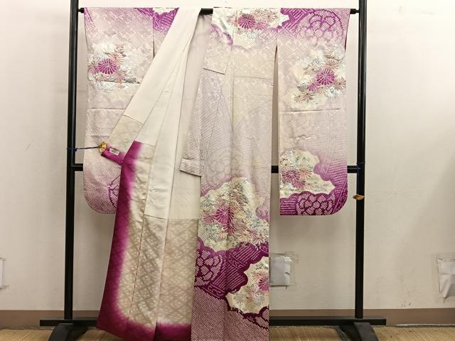 平和屋着物■豪華振袖 駒刺繍 絞り 菊花文 暈し染め 銀彩 やまと誂製 正絹 逸品 BAAY1039mz
