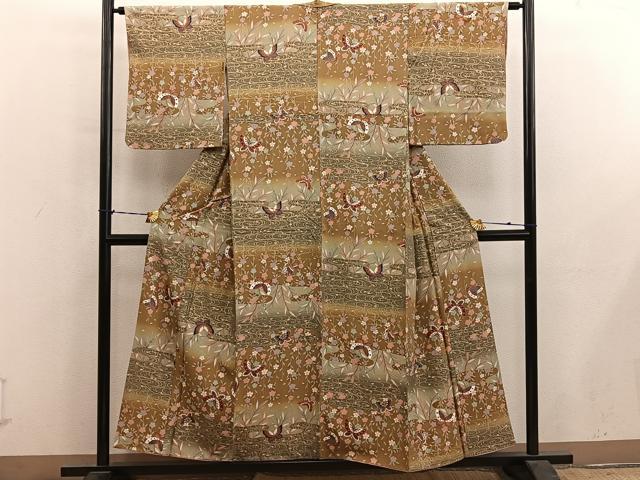 平和屋着物■上質な小紋 舞蝶花文 暈し染め 金彩 正絹 逸品 BAAY1049mz