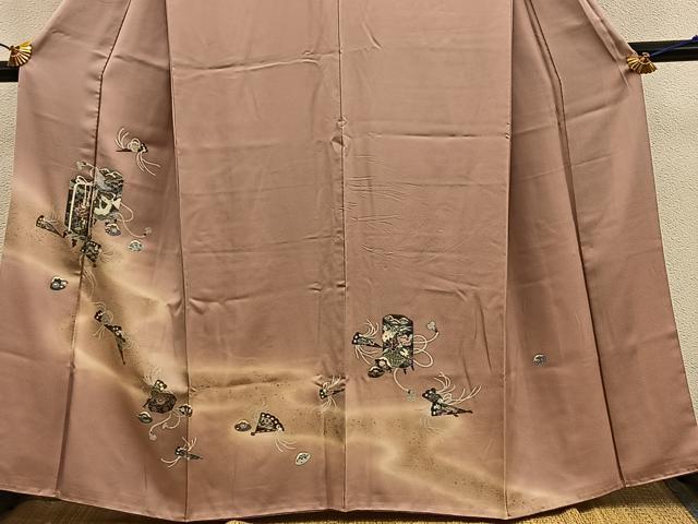平和屋着物■訪問着 貝桶飛鶴花文 暈し染め 金彩 正絹 逸品 BAAY1070mz