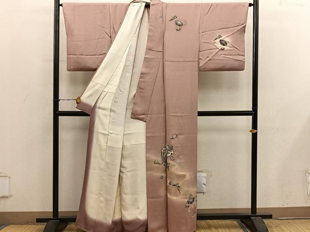 平和屋着物■訪問着 貝桶飛鶴花文 暈し染め 金彩 正絹 逸品 BAAY1070mz